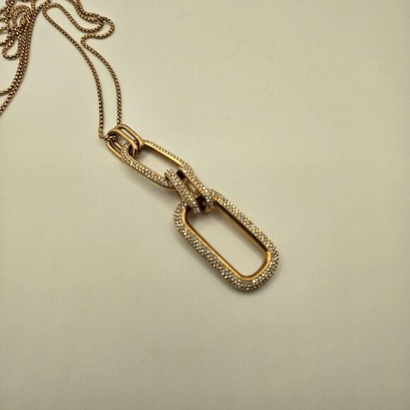 MICHAEL KORS ICONIC LINKS LONG GOLD-TONE CRYSTAL PAVE NECKLACE MSRP $145.00 - Picture 2 of 5